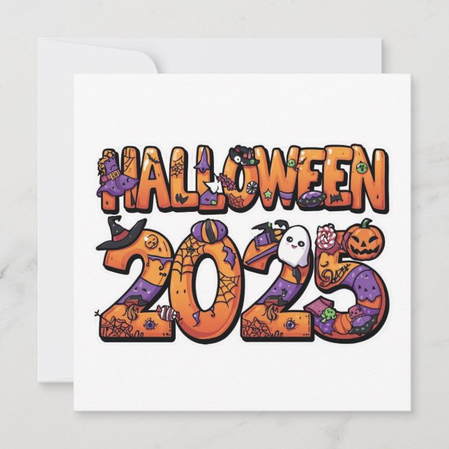 Halloween 2025 – Colourful Cartoon Cutout Sticker Invitation (Front)