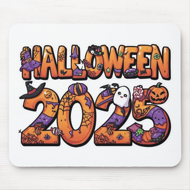 Halloween 2025 – Colourful Cartoon Cutout Sticker Mouse Mat (Front)