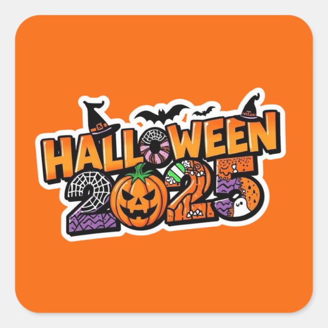 Halloween 2025 Magic – Festive Pumpkin Square Sticker (Front)