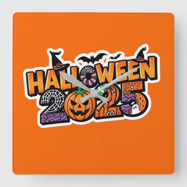 Halloween 2025 Magic – Festive Pumpkin Square Wall Clock (Front)