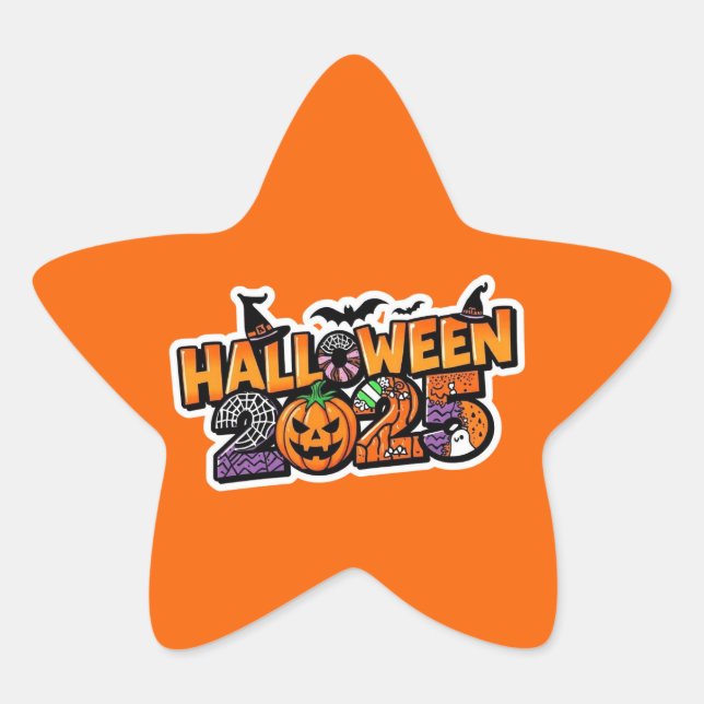 Halloween 2025 Magic – Festive Pumpkin Star Sticker (Front)