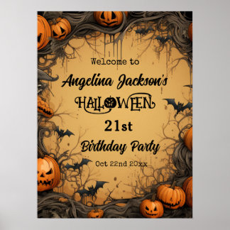 Halloween 21st Birthday Party Pumpkin welcome Poster