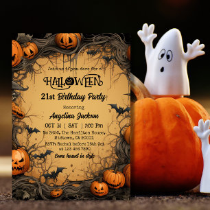 Halloween 21st Birthday Pumpkin Vintage Spooky Invitation