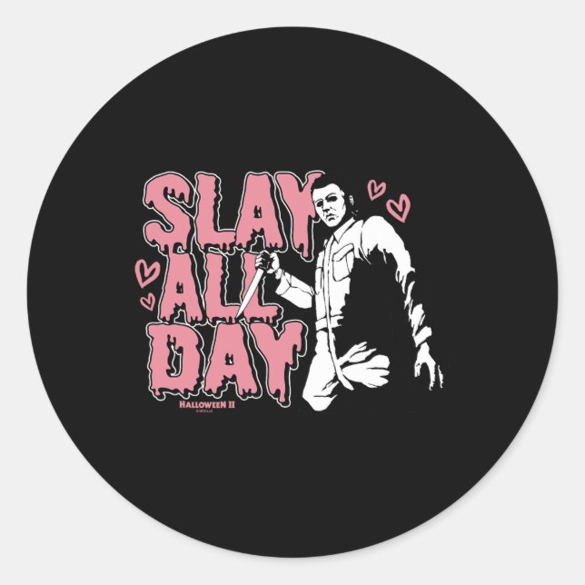 Halloween 2 Valentine's Day Michael Myers Slay All Classic Round Sticker (Front)