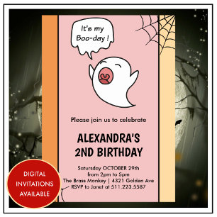 Halloween 2nd birthday invitation little boo cute 