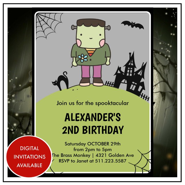 Halloween 2nd birthday invitations cute Monster (halloween-2nd-birthday-invitations-cute-spooktacular-1)