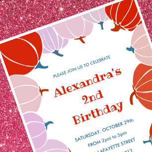 Halloween 2nd birthday invitations pumpkin girl