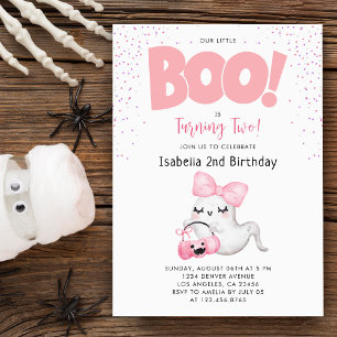 Halloween 2nd Birthday Little Boo Two Girl Pink Invitation