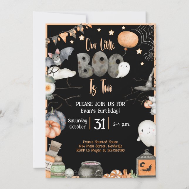 Halloween 2nd Birthday Our Little Boo is Two Invitation (Front)