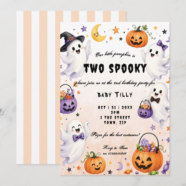 Halloween 2nd birthday party invitation (Front/Back)