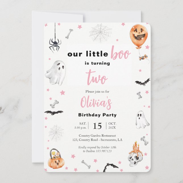 Halloween 2nd Birthday Pink ghost girl two spooky Invitation (Front)