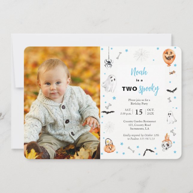 Halloween 2nd birthday spooky one boy photo invitation (Front)