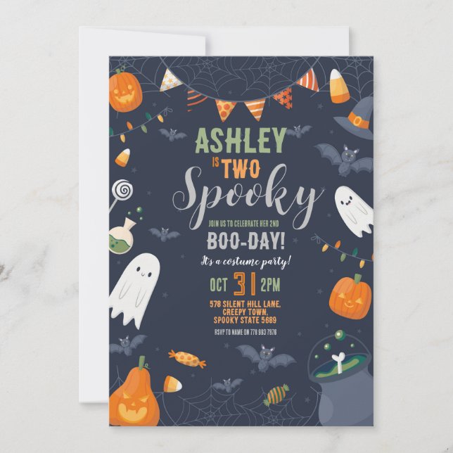 Halloween 2nd Birthday TWO Party Ghosts Pumpkin Invitation (Front)
