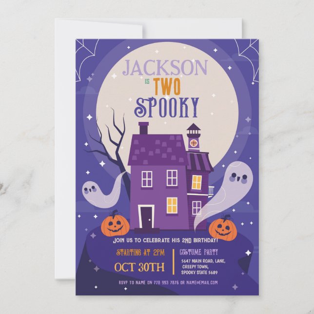 Halloween 2nd Ghosts Two Blue House Party Haunted Invitation (Front)