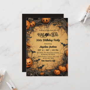 Halloween 30th Birthday Pumpkin Vintage Spooky Invitation