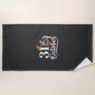Halloween 31st October Pumpkin Witch Hat Design_1 Beach Towel
