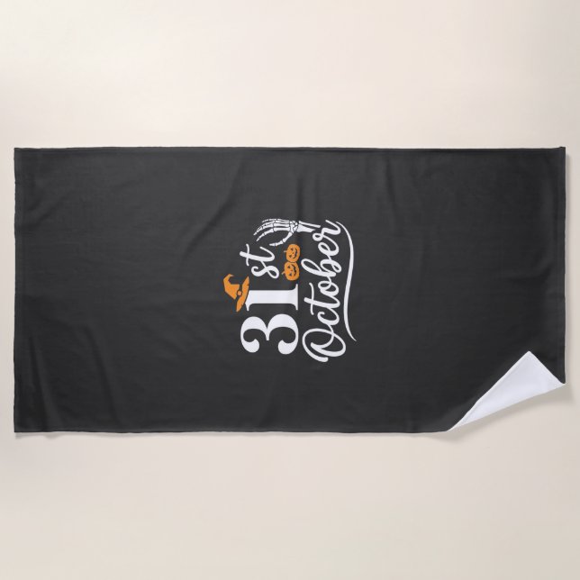 Halloween 31st October Pumpkin Witch Hat Design_1 Beach Towel (Front)