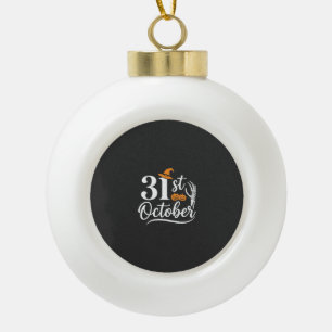 Halloween 31st October Pumpkin Witch Hat Design_1 Ceramic Ball Christmas Ornament