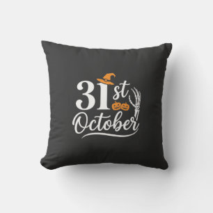 Halloween 31st October Pumpkin Witch Hat Design_1 Cushion