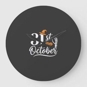 Halloween 31st October Pumpkin Witch Hat Design_1 Large Clock