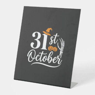 Halloween 31st October Pumpkin Witch Hat Design_1 Pedestal Sign