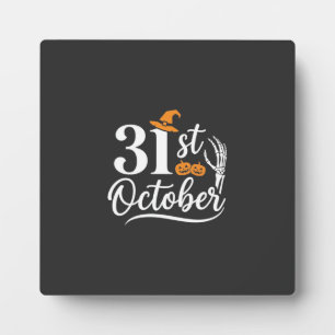 Halloween 31st October Pumpkin Witch Hat Design_1 Plaque