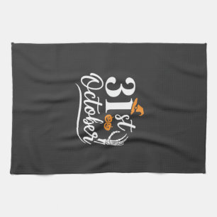 Halloween 31st October Pumpkin Witch Hat Design_1 Tea Towel