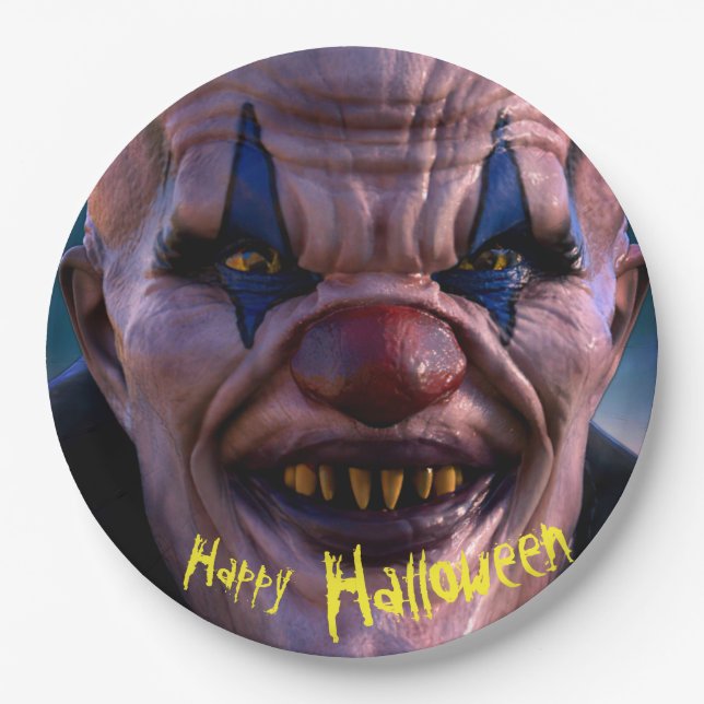 Halloween 3D Scary Clown Paper Plate (Front)