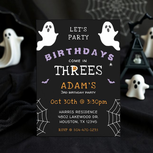 Halloween 3rd Birthday Come in Threes Ghost Gothic Invitation (Halloween 3rd Birthday Threes Ghost Gothic Invitation
)