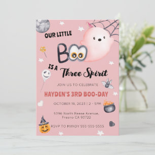 Halloween 3rd Birthday Girl Three Spirit Invitation