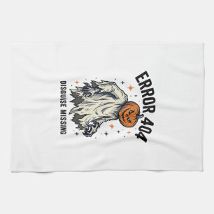 Halloween 404 Costume Pumpkin Ghost Error Design_1 Tea Towel
