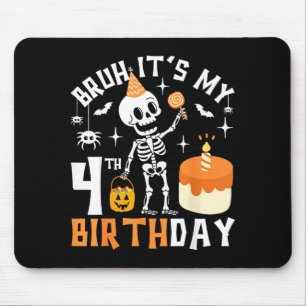 Halloween 4th Birthday Bruh-funny Skeleton 4th Bda Mouse Mat