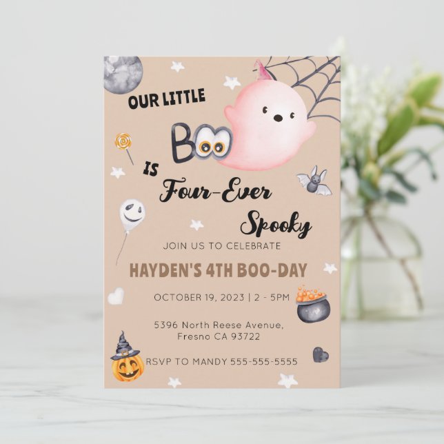 Halloween 4th Birthday Four Ever Spooky Invitation (Standing Front)