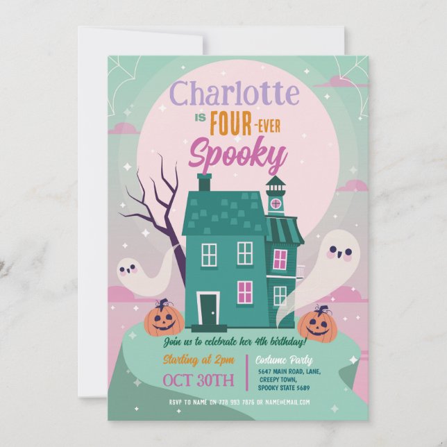 Halloween 4th Party Four Girl Ghost House Haunted Invitation (Front)