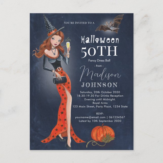 Halloween 50 th Birthday Party Invitation Postcard (Front)