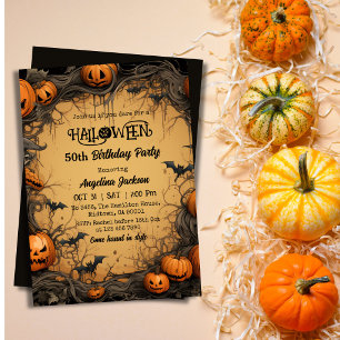 Halloween 50th Birthday Pumpkin Vintage Spooky Invitation