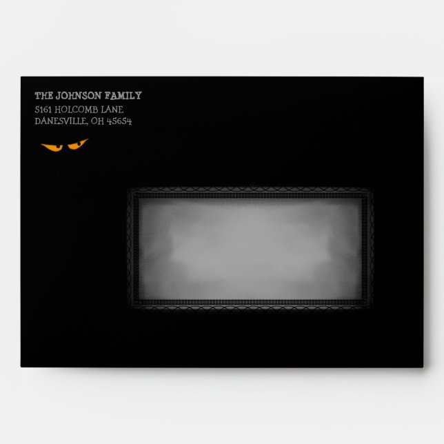 Halloween 5x7 Invite Black and Orange Eye Envelope (Front)