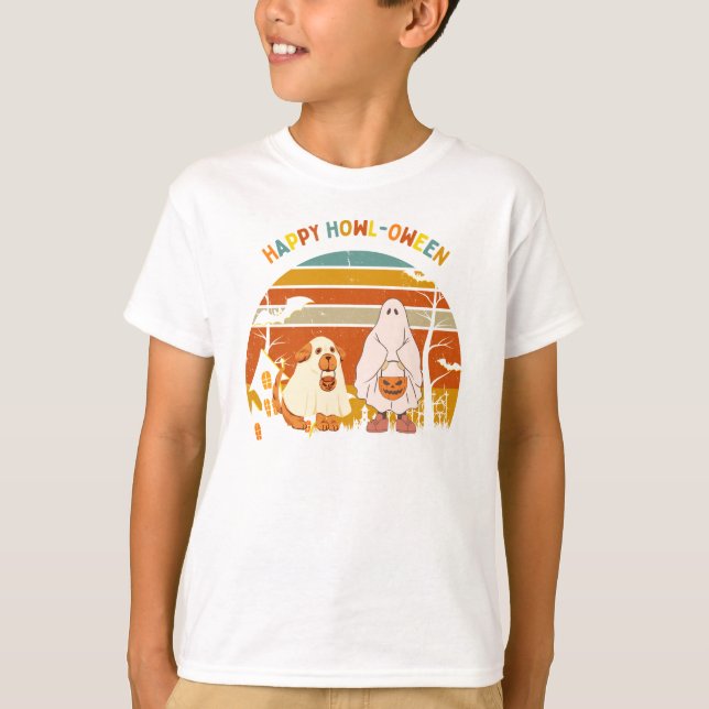 Halloween 70's Style A Kid and Their Pup  T-Shirt (Front)