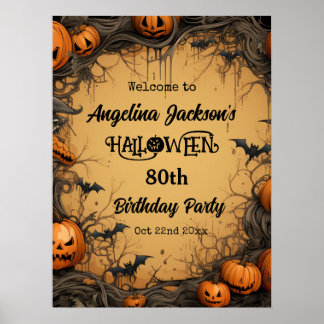 Halloween 80th Birthday Party Pumpkin welcome Poster
