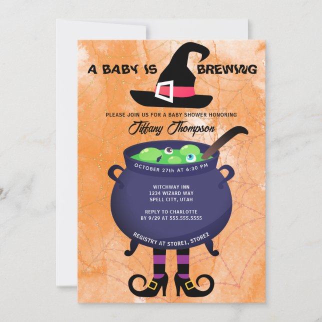 Halloween A Baby is Brewing Baby Shower Invitation (Front)