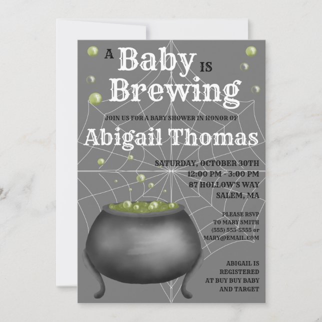 Halloween A Baby is Brewing Baby Shower Invitation (Front)