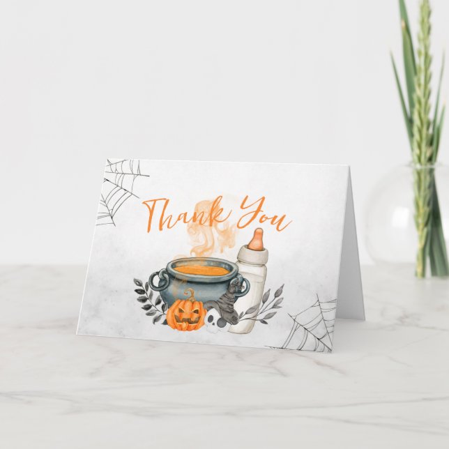 Halloween A Baby is Brewing Baby Shower  Thank You Card (Front)