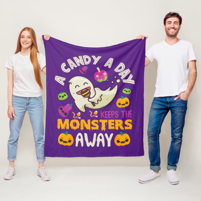 Halloween A Candy A Day Keeps The Monsters Away Fleece Blanket (In Situ)