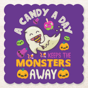 Halloween A Candy A Day Keeps The Monsters Away Paper Coaster