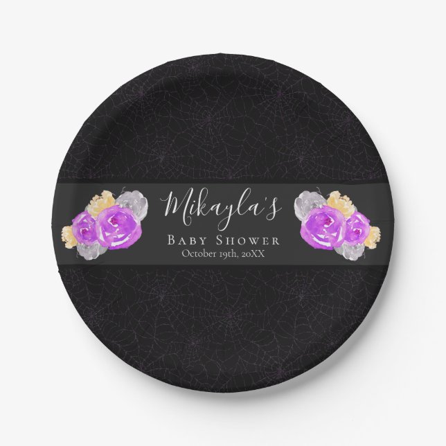 Halloween A Little Boo Floral Baby Shower Paper Plate (Front)