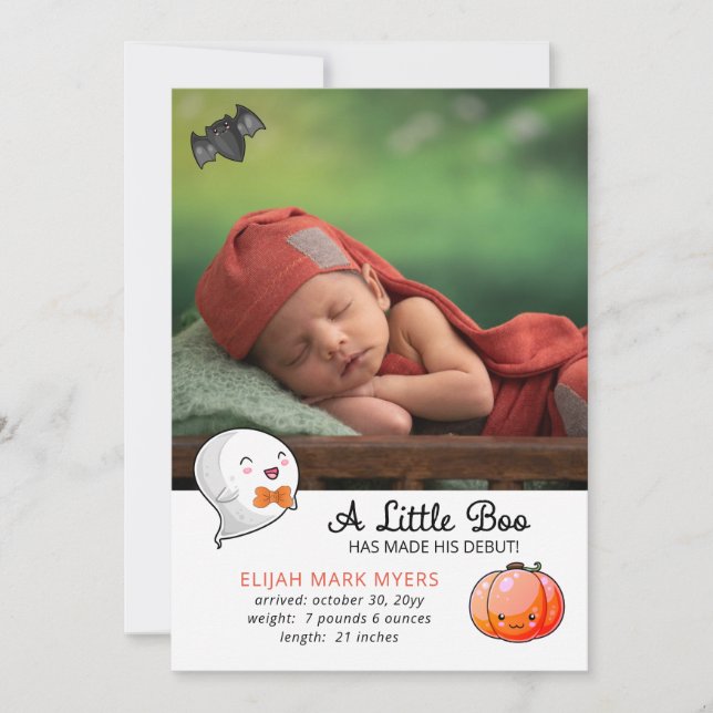 Halloween A Little Boo Ghost - Baby Boy Birth (Front)