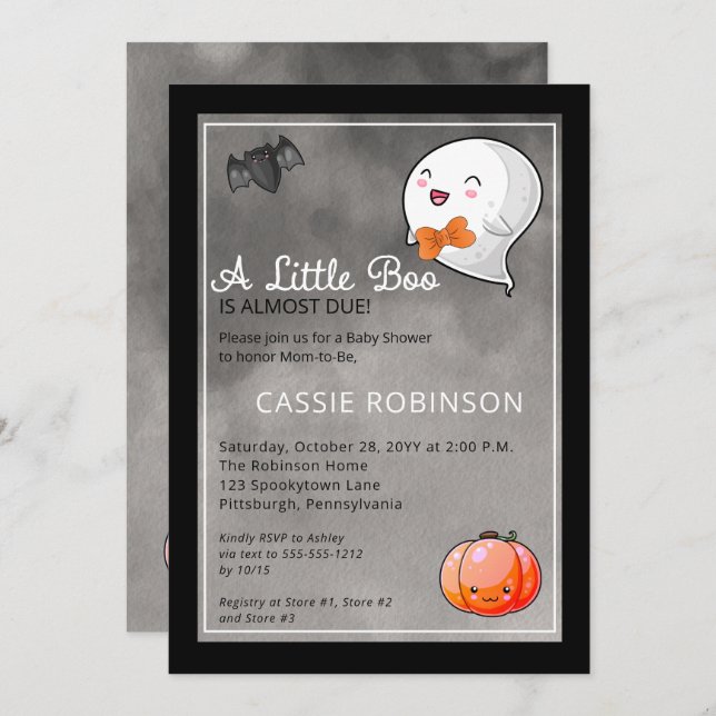Halloween A Little Boo Ghost Boy Baby Shower Invitation (Front/Back)