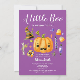 Halloween A Little Boo Pumpkin Baby Shower Purple Invitation
