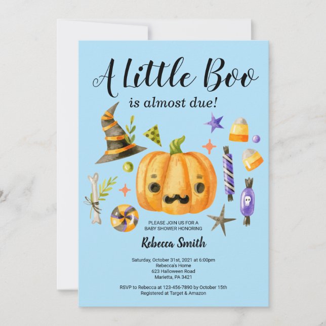 Halloween A Little Boo Pumpkin Boy Baby Shower Invitation (Front)
