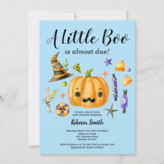 Halloween A Little Boo Pumpkin Boy Baby Shower Invitation